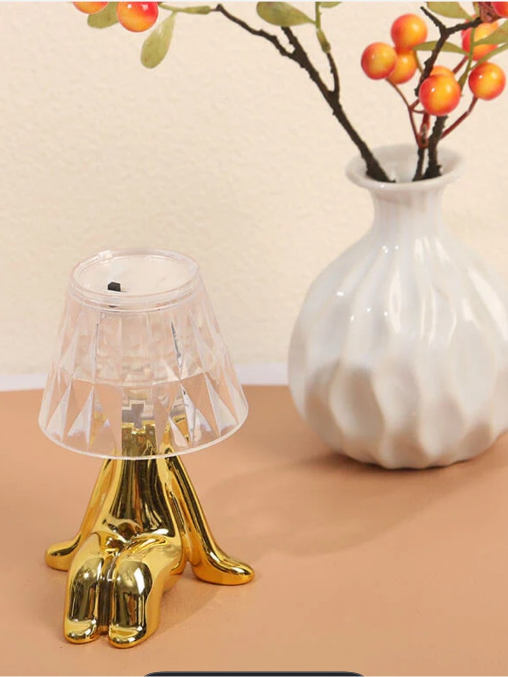 Gold Ceramic Puppy Table Lamp with Clear Shade